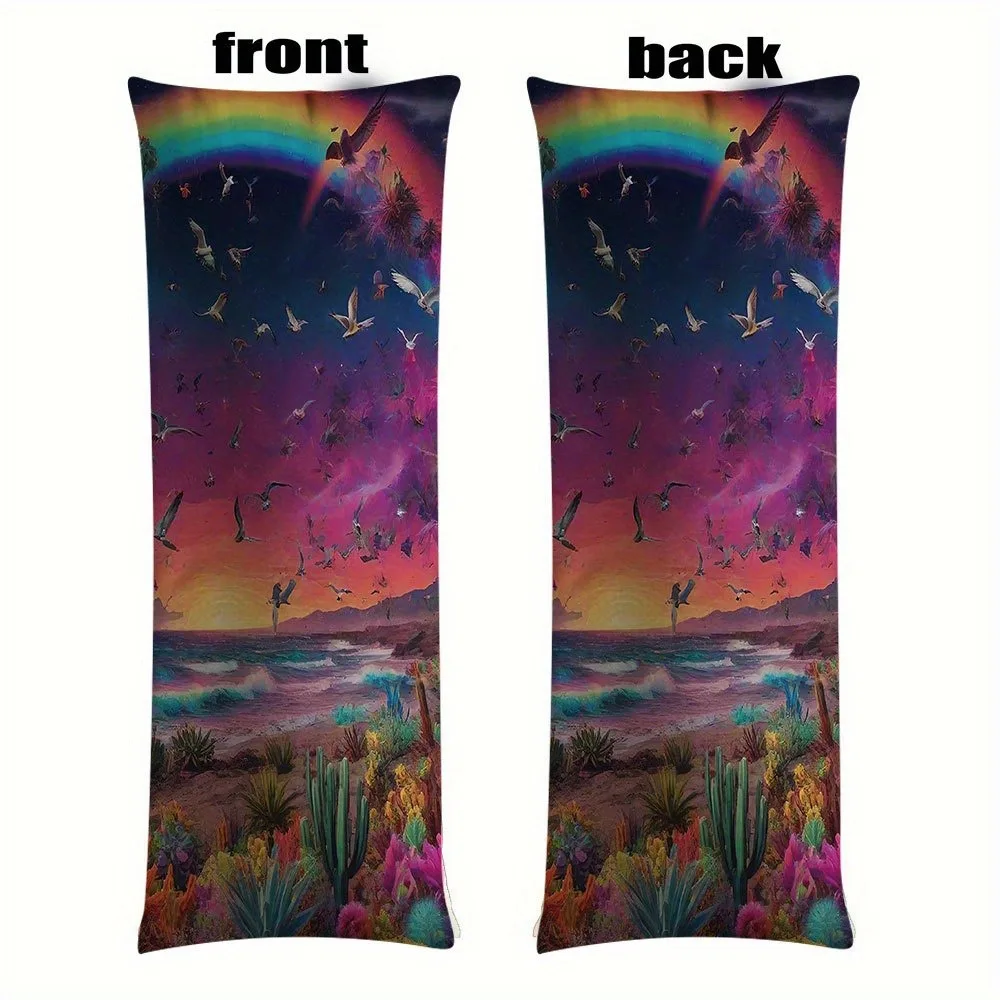 A Vibrant Rainbow And Bird Design Long Pillowcase - 20*54 Inches / 50×137 Cm - Double-Sided Modern Art, Zipper Closure, Machine