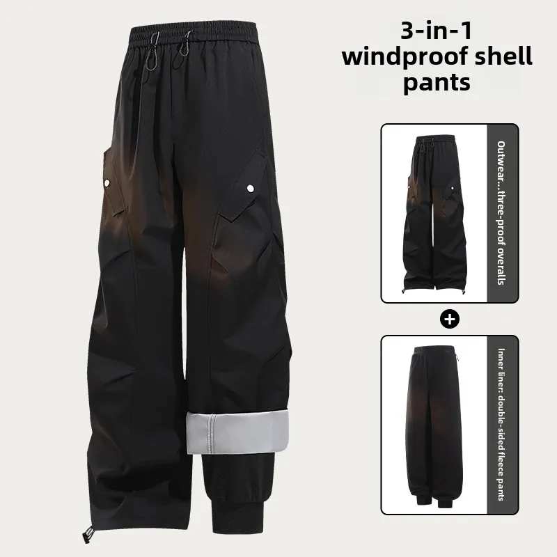 Three-in-One Fleece Lined Ski Pants Women's Winter Windproof Waterproof Breathable Cold‑Resistant Hiking Climbing Pants Trousers
