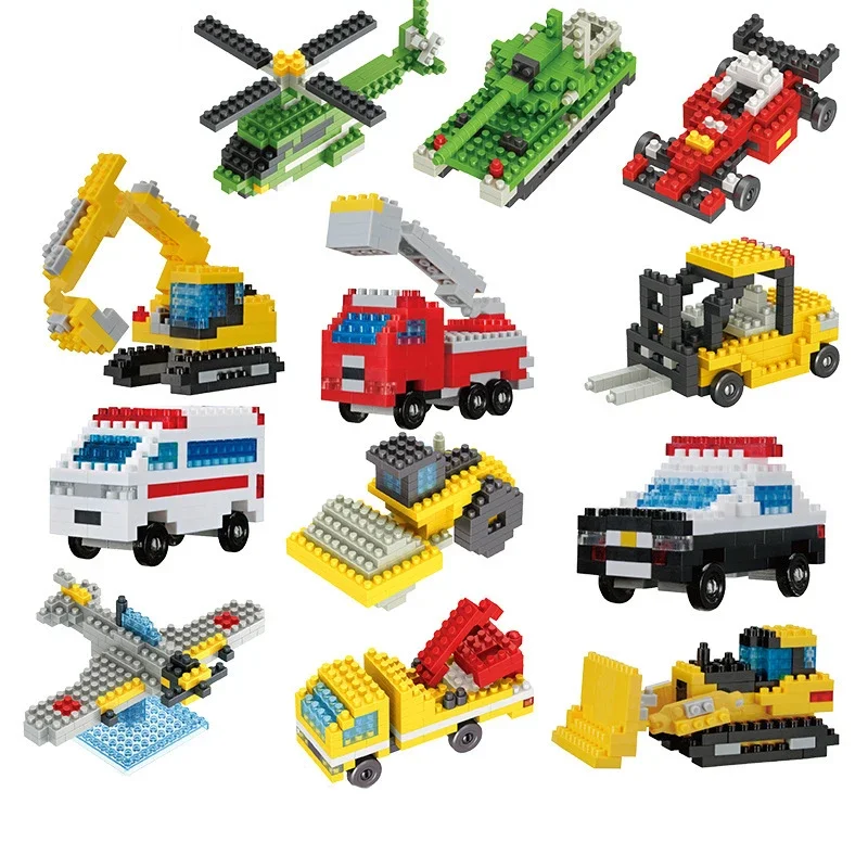 Mini DIY Building Blocks Racing Helicopter City Traffic Series Construction Truck Vehicle Model Assembly Kids Educational Toys