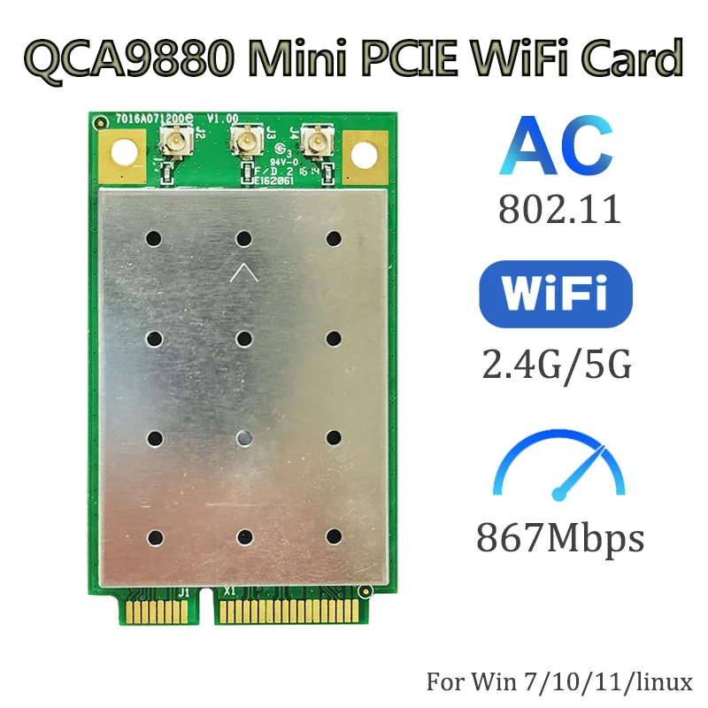 

QCA9880 802.11ac/b/g/n 3x3 MIMO 2.4G/5G Full-Size Mini PCI express WiFi Card wireless module For Router