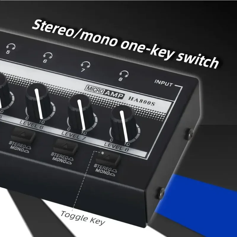 HA800S Stereo/mono switching Ultra-Compact Audio Amplifier 8 Channels Mini Stere Upgraded Headphone Amplifiers with power