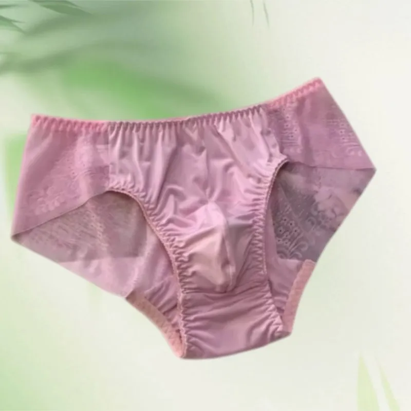 Japanese Style Men's Close Fitting Cute Silky Elastic Triangle Underwear With Mesh Transparent And Sexy Daily Panty