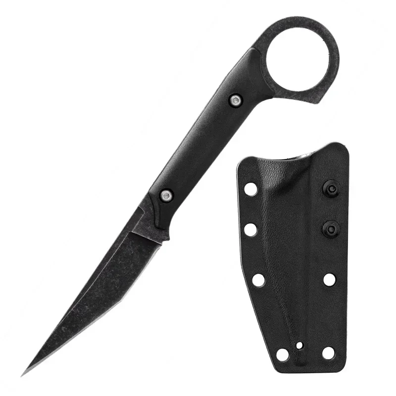 New EDC 440C Stainless Steel Tactical Straight Knife, Outdoor Self-Defense Survival Knife with K Sheath, Portable Camping Knife