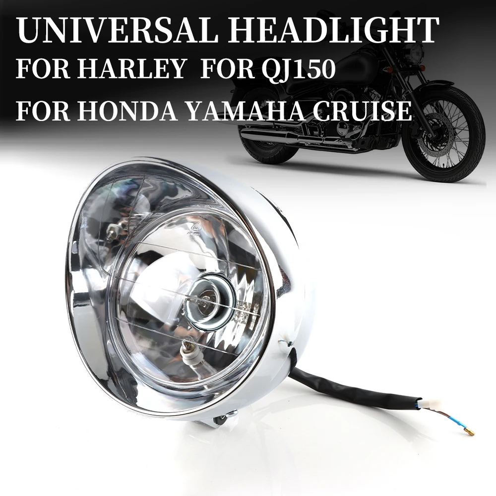 Motorcycle Universal Chrome Bullet Headlight For Harley Dyna Cruise Honda Steed Shadow VTX1300 Yamaha Suzuki Front Headlamp