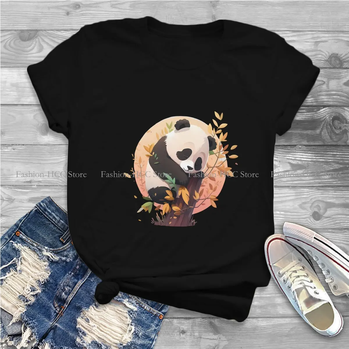 Schattige Hipster Polyester T-Shirts Panda Cartoon Vrouwelijke Harajuku Streetwear T-Shirt O-Hals