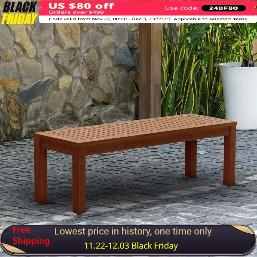 

Patio Benches, Backless Patio Bench | Eucalyptus Wood | Ideal for Outdoors and Indoors, 53", Dark Teak Finish, Patio Benches