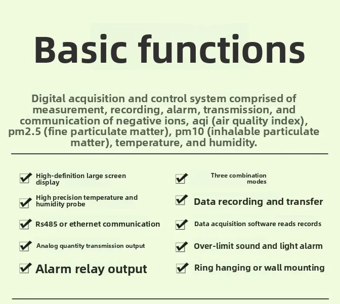 Large screen air quality recorder temperature and humidity PM2.5 negative oxygen ion monitoring factory workshop