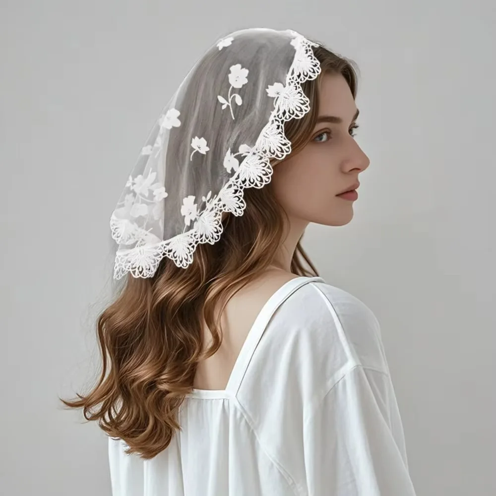 

Hollow Out Lace Scarf Veil Headbands Thin Breathable Flower Embroidery Headscarf Multi-functional Comfortable To Wear