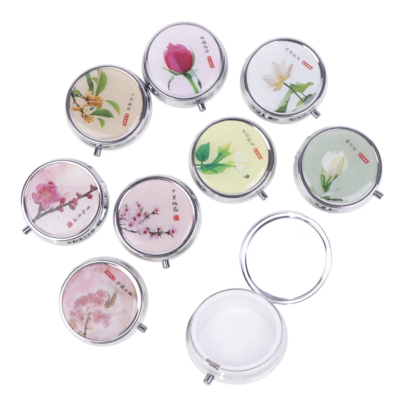 

Flowers Metal Pill Boxes Stainless Steel Round Pill Boxes Medicine Organizer Container Medicine Case Splitters Pill Box