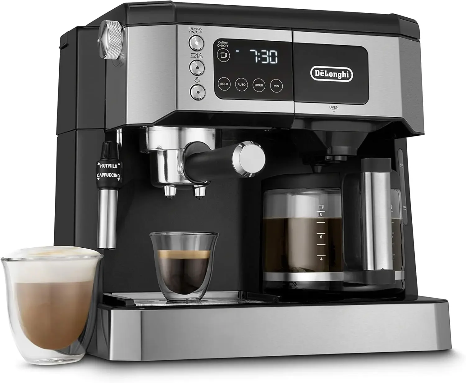 All-in-One Combination Coffee Maker & Espresso Machine + Advanced Adjustable Milk Frother for Cappuccino