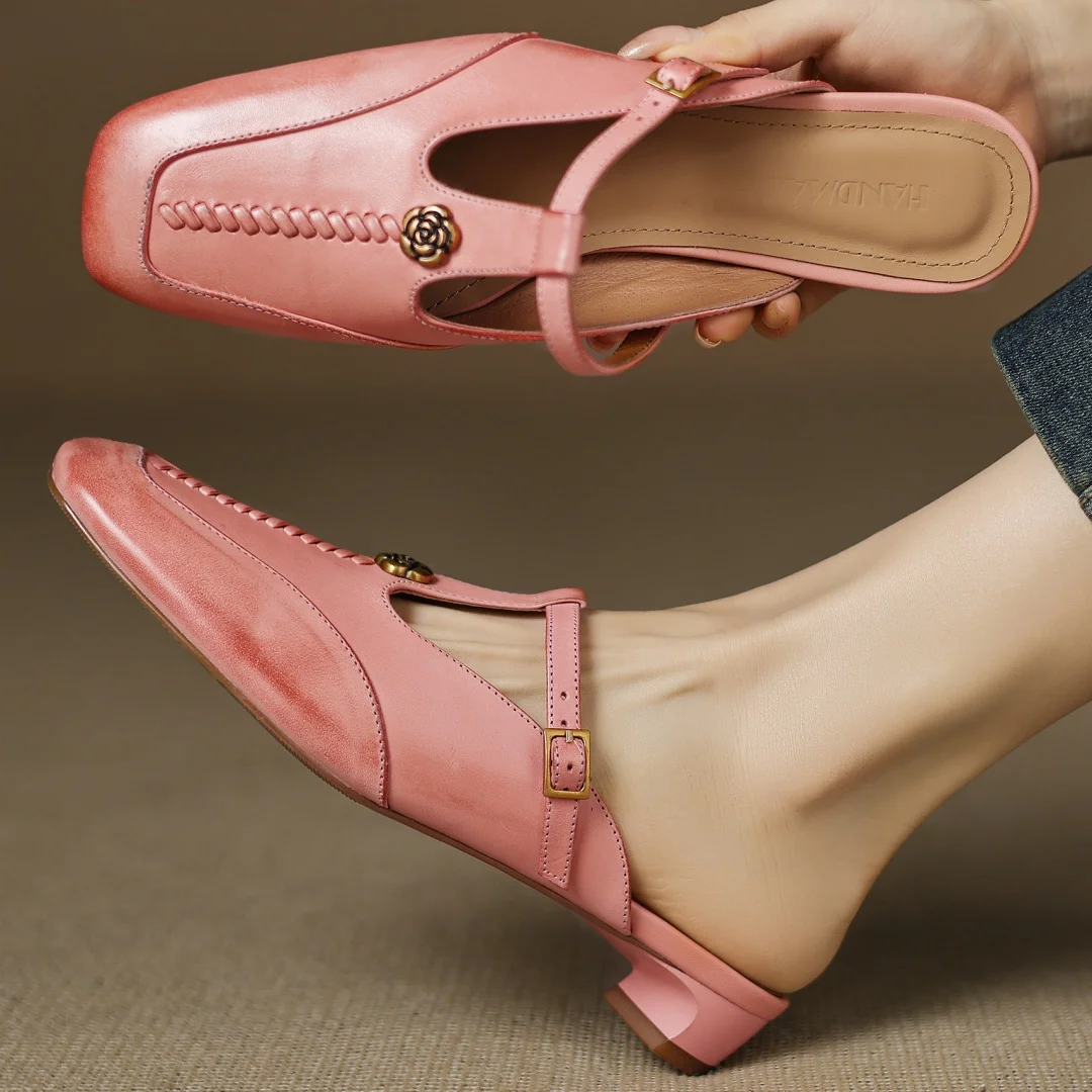 

Женские летние шлепанцы из коровьей кожи с узким ремешком и Т-образным ремешком, элегантные женские тонкие туфли-мюли на низком каблуке 2,5 см