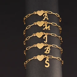 Stainless Steel 26 Letters English Initial Letter Heart Bracelet DIY Personalized Name Bracelets Women Anniversary Jewelry Gifts