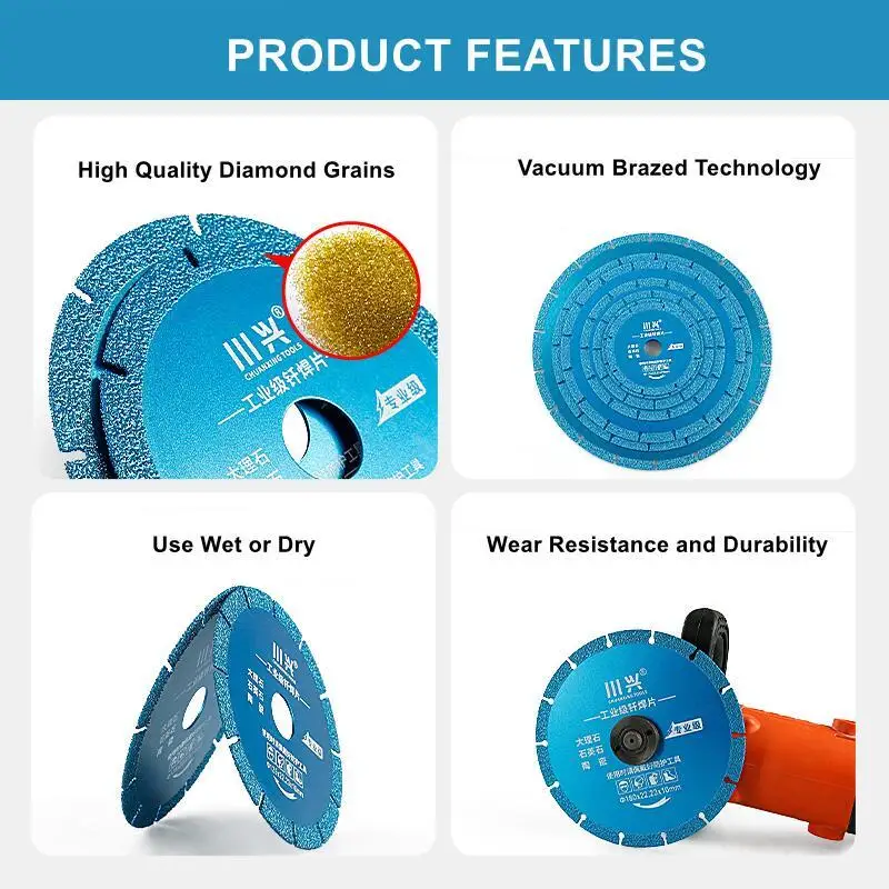 115/125/150/180/230/250/300mm Diamond Saw Blade Dry Wet Vacuum Brazed Cutting Disc for Rebar Sheet Metal Iron Stainless Steel