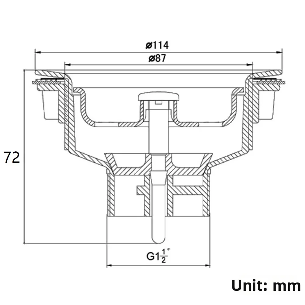 Kitchen Sink Basket Strainer 114mm Diameter For 88-95mm Hole With Double Sealing Rings And Quick-Drain Design