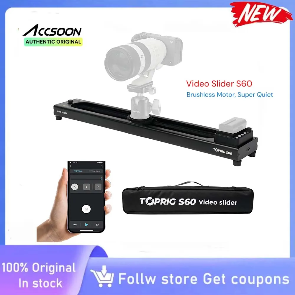 

Accsoon Toprig S60 Моторизованный слайдер для камеры Управление через приложение OLED Сенсорный экран Мини-слайдер для интервью Коммерческая съемка