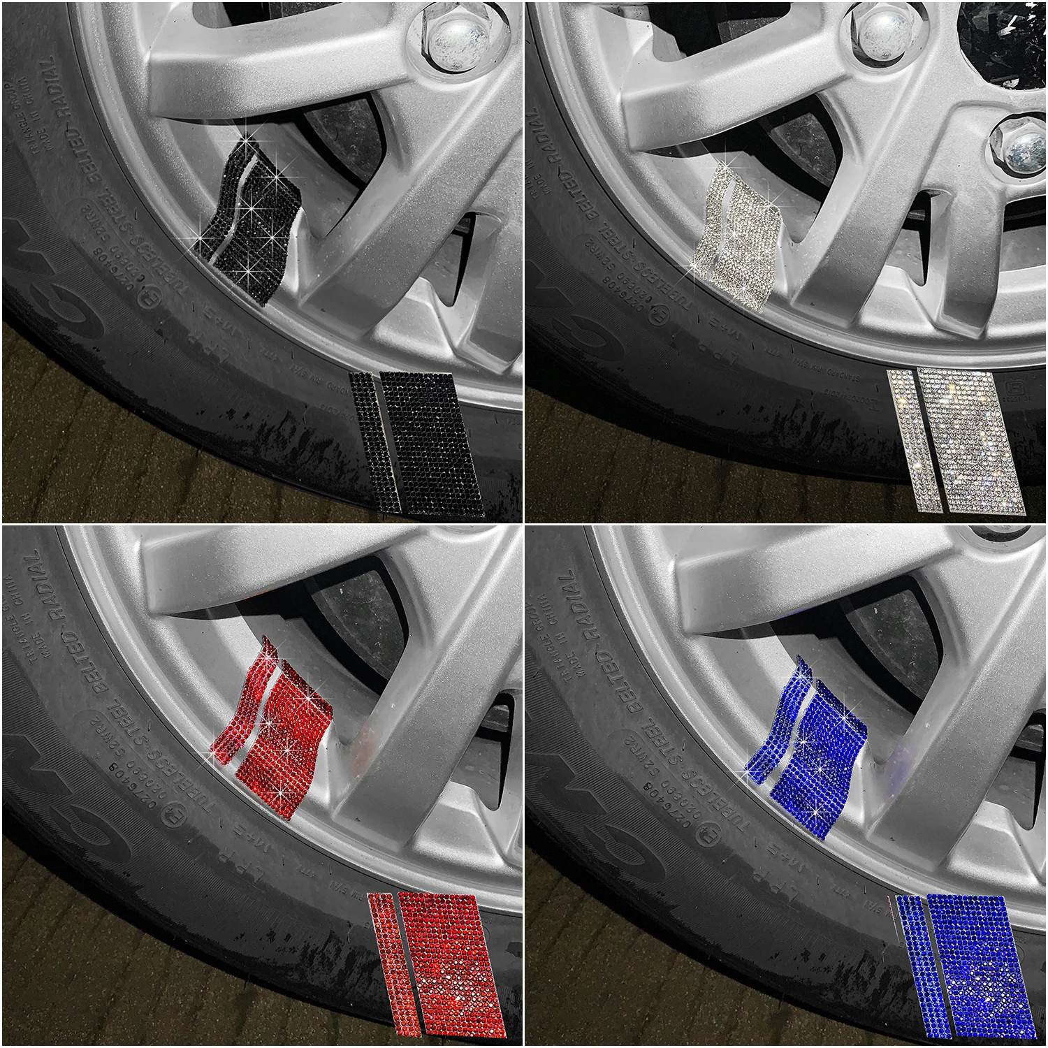 8PCS Beautiful Car Wheel Hub High-End Rhinestone Decal Wheel Rim Reflective Car Sticker Tire Modification Custom Creative Stripe