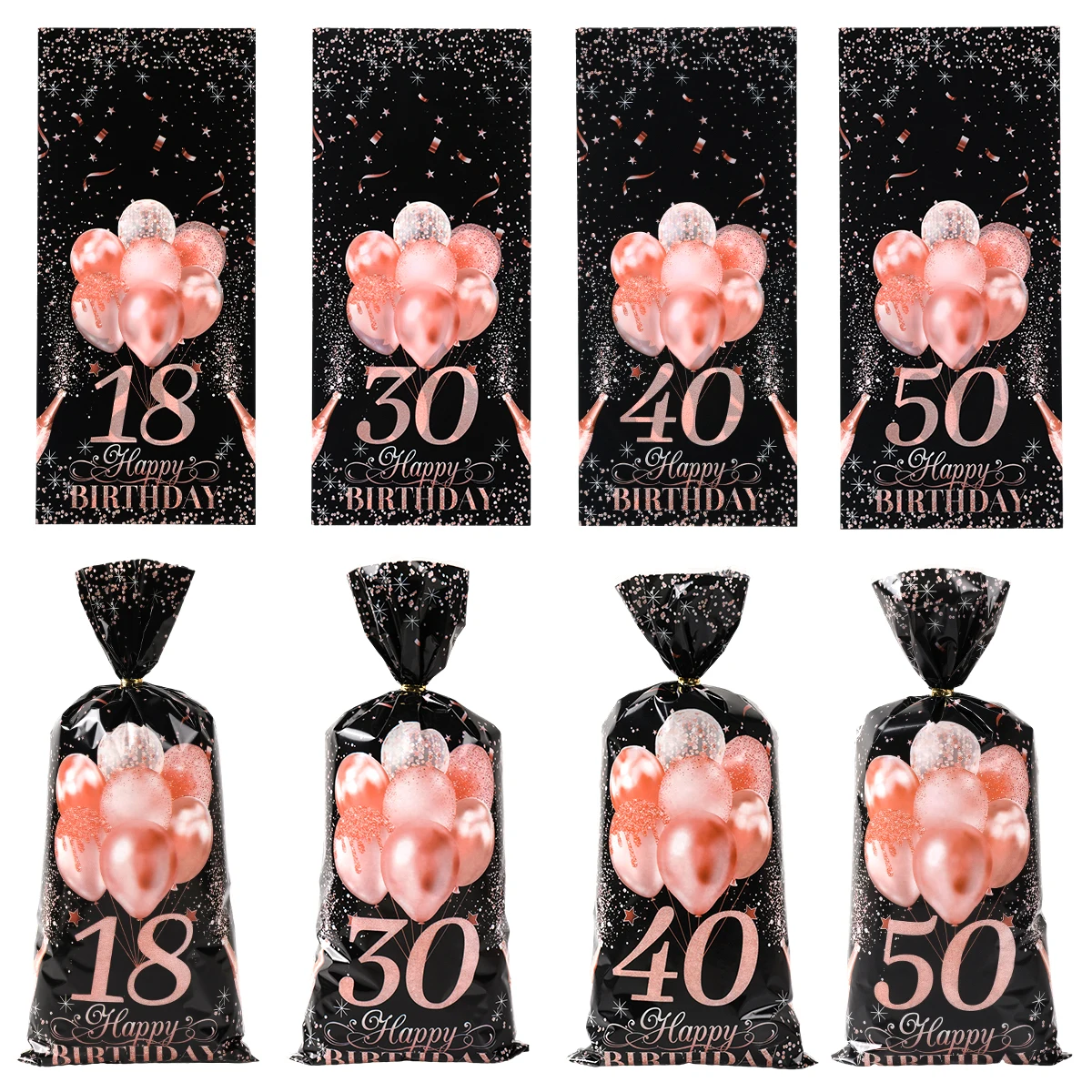 25/50/100pcs Black Gold Pink Candy Bags 18 30 40 50 Year Birthday Party Supplies Birthday Gift Bags Adult Birthday Packaing Bags