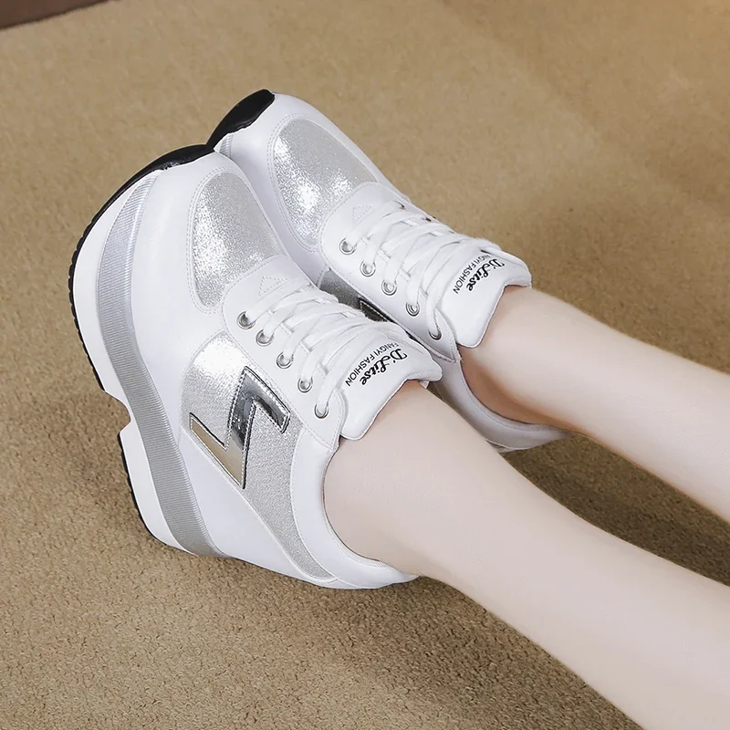 Hot  Autumn Women High Platform Shoes Height Increasing Casual Shoes 10CM Thick Sole Trainers Breathable Shoes Women Sneakers