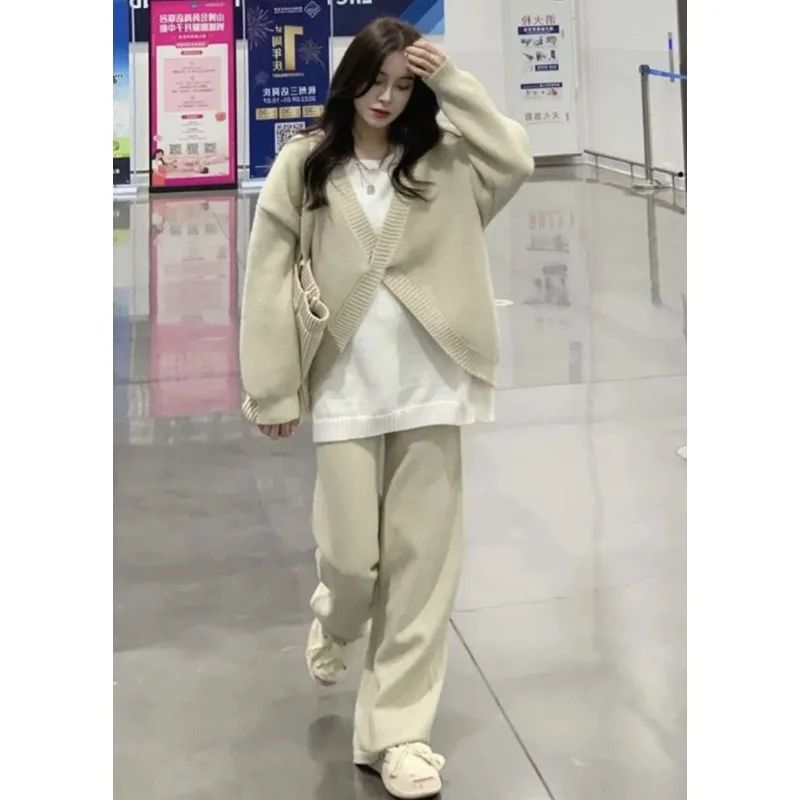 

Fashion Suit Knit Loose Top Sweater Pants Two-piece Set New Spring and Autumn Winter Personality Simplicity 2 Piece Sets