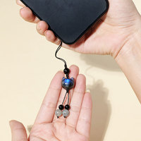 1Pc Natural Stone Labradorite Cat Head Cell Phone Pendant Crystal Crafts Fortune Cat Bag Hanging Keychain Holiday Gift