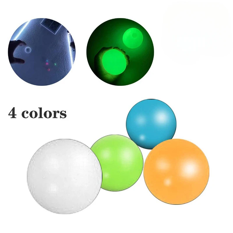 10/5Pcs Luminous Sticky Ball Glow in The Dark Ball Throwing Indoor Decompression TPR Sticky Balls Target Ball Kids Sticky Balls