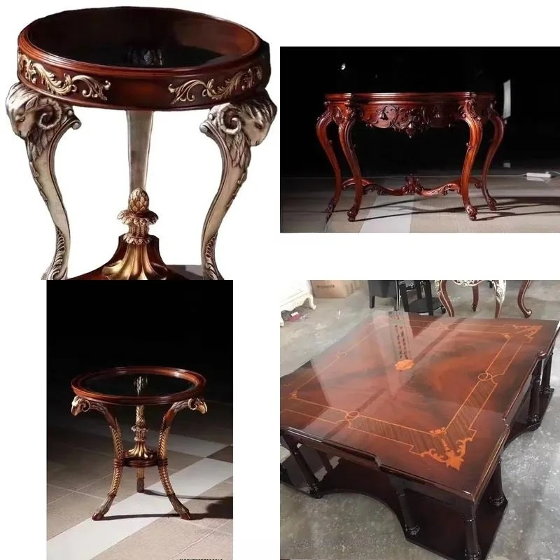 Italian Classical Elegant Metal Coffee Table Luxury Glass Top Side Table Design