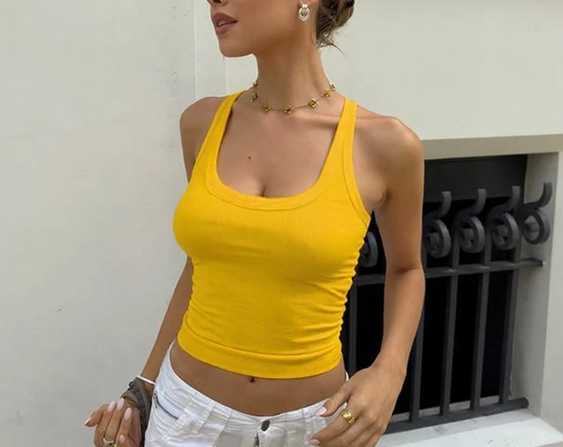 

Women's New 2025 Summer New Fashion Babes U-neck Solid Color Slim Racer Backless Small Vest