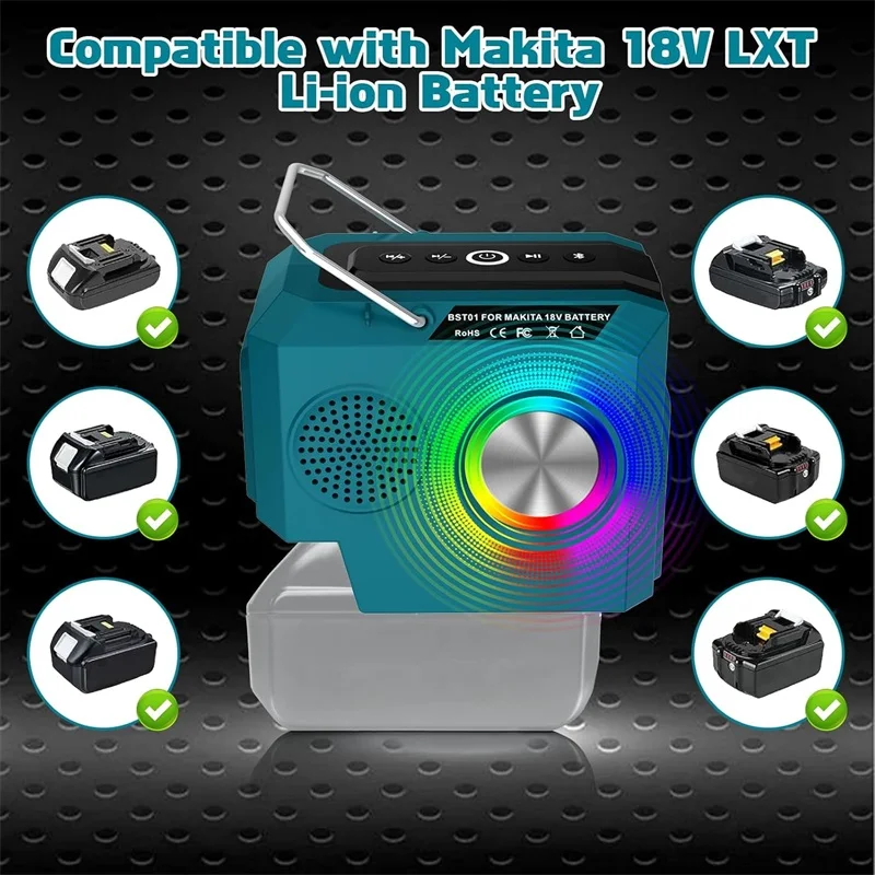 Bluetooth Speaker For Makita/Dewalt/Milwaukee/Bosch 18-20V Li-ion Battery With USB Type-C output Port Player Loudspeaker