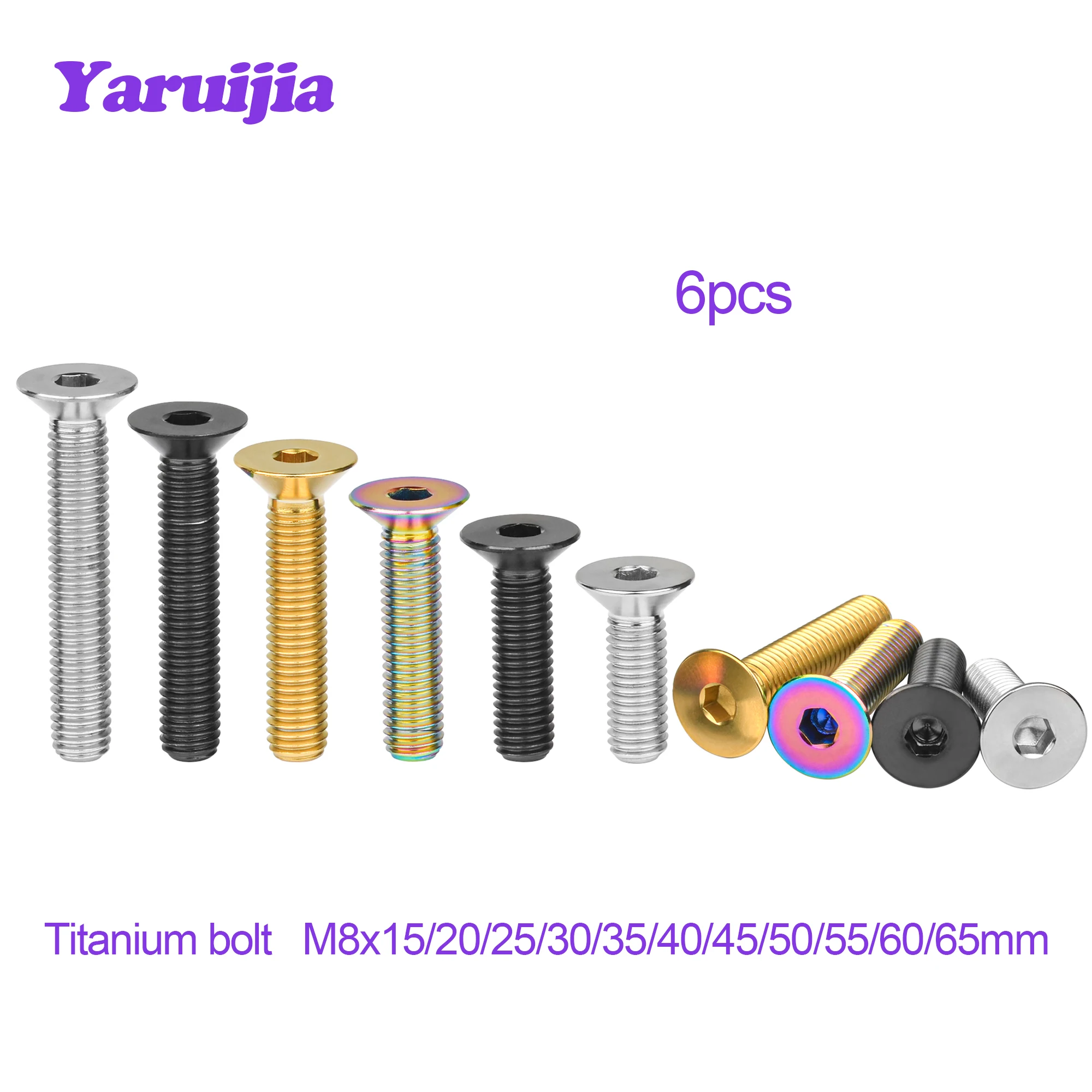 Yaruijia Titanium Bolt M8x15/20/25/30/35/40/45/50/55/60/65mm Hex Flat Head Screws for Motorcycle Parts