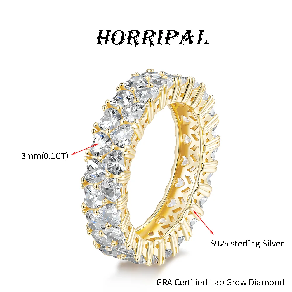 

HORRIPAL D VVS1 Full Heart Cut Moissanite Wedding Rings for Women GRA S925 Sterling Silver Luxury Engagement Band Fine Jewelry
