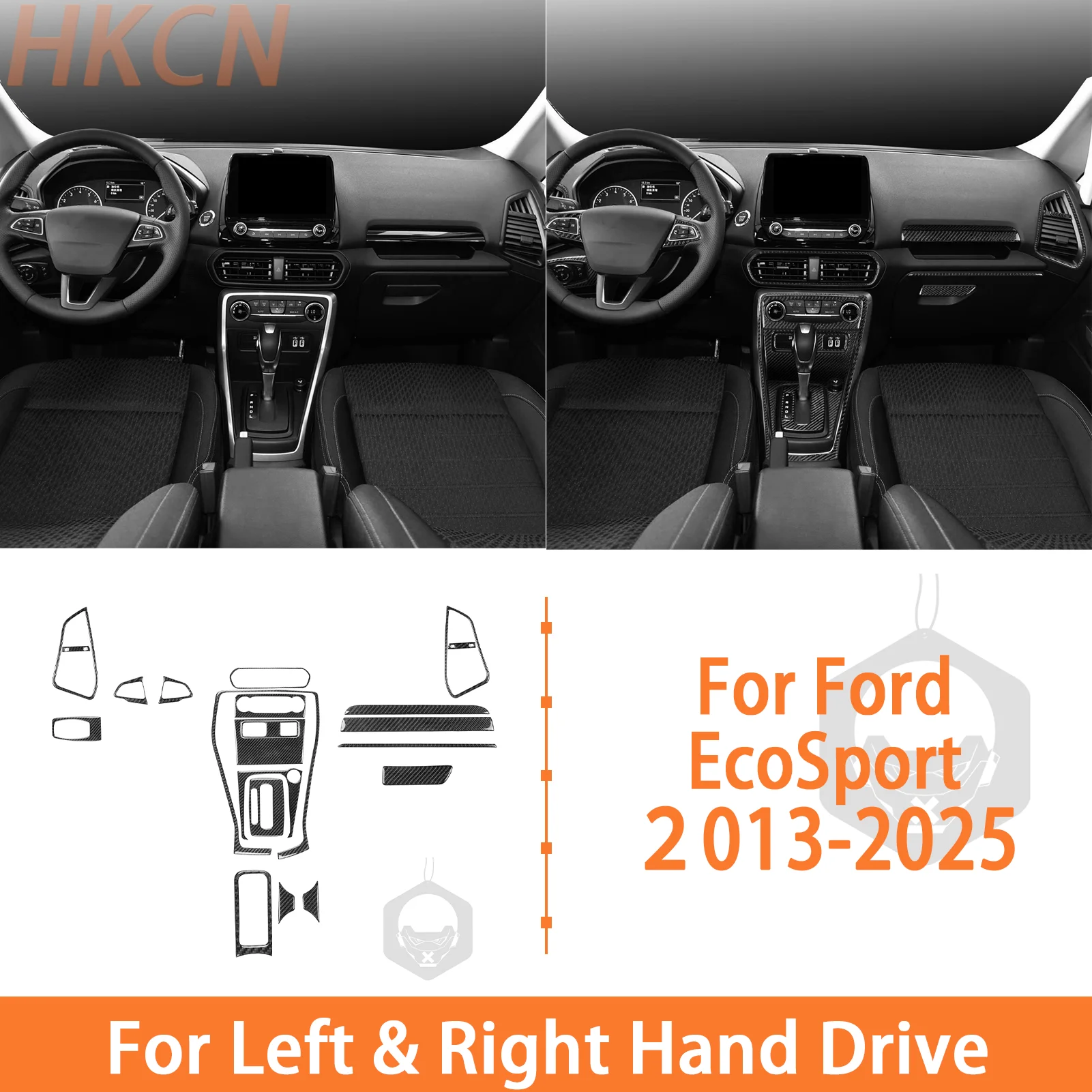 For Ford EcoSport 2013-2025 Carbon Fiber Car Accessories USB Gear Shift Panel Cup Holder Storage Box Suite Decorative Stickers