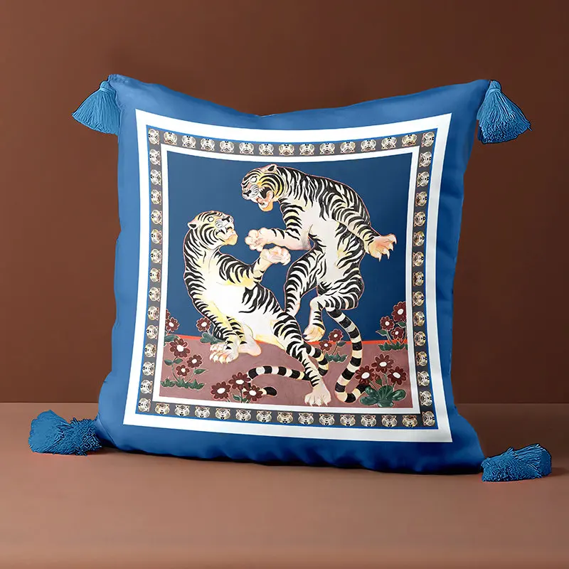 Velvet Jungle Leopard Pillow Cover 45x45cm Tropical Bird Plant Print Cushion Cover with Tassels Decorative Throw Pillow Case