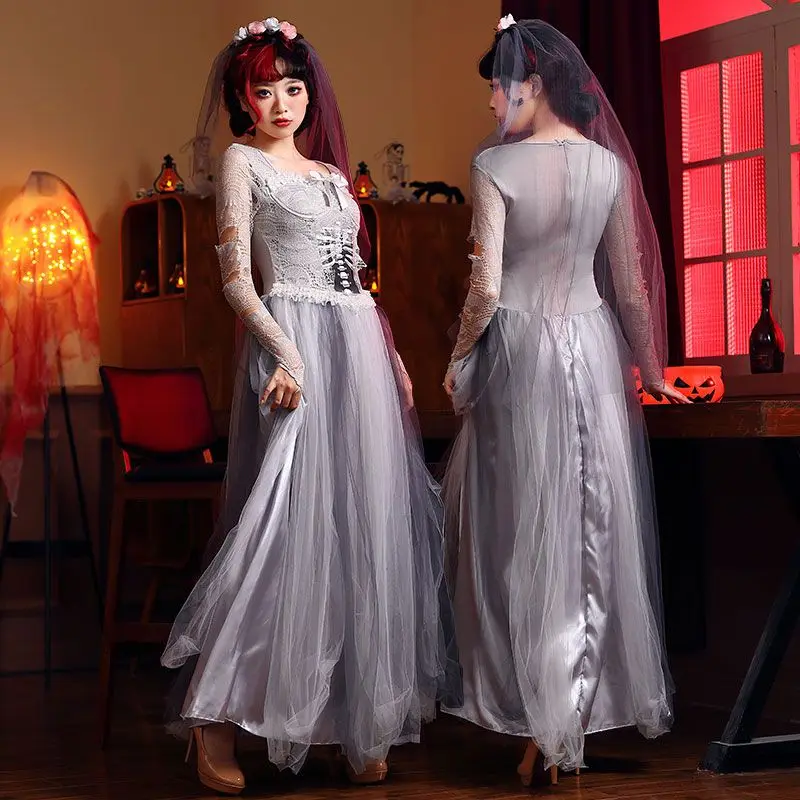 زي هالوين جديد للبالغين، زي تنكري شعبي للعب الأدوار، زي عروس شبح، مصاص دماء، راكب الدراجة الحمراء الصغيرة، مصنوع من ألياف الب...