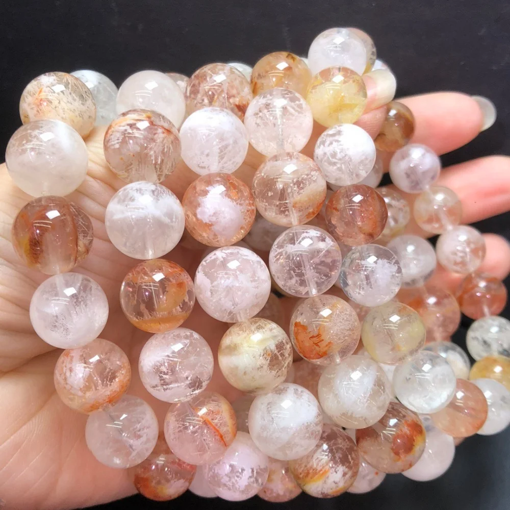 

10mm Natural Colored Snowflake Garden Quartz Bead Bracelet Crystal Jewelry Bangle For Women Healing Fengshui Holiday Gift 1pcs