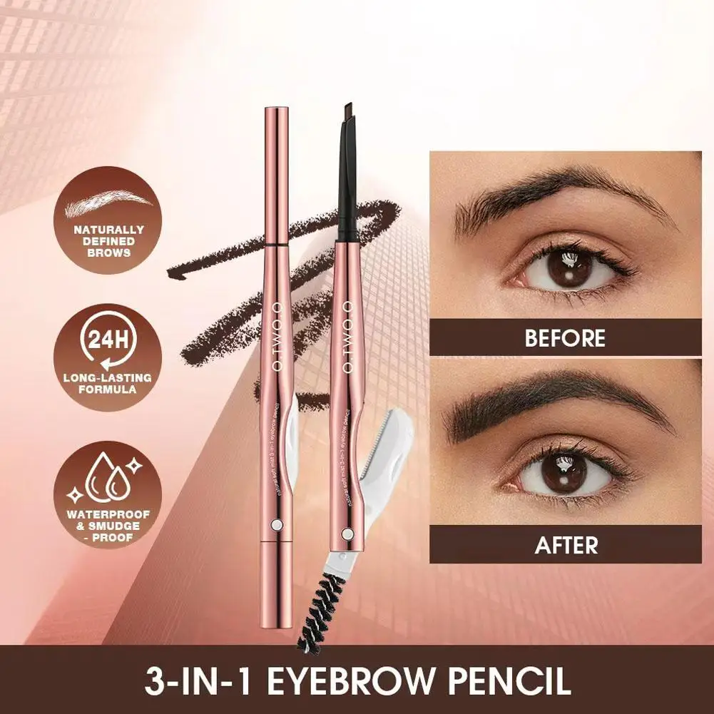 3-in-1 Eyebrow Pencil Automatic Rotating Double Head Long Natural new Makeup Triangle Waterproof Pen Eyebrow Lasting G9Q9