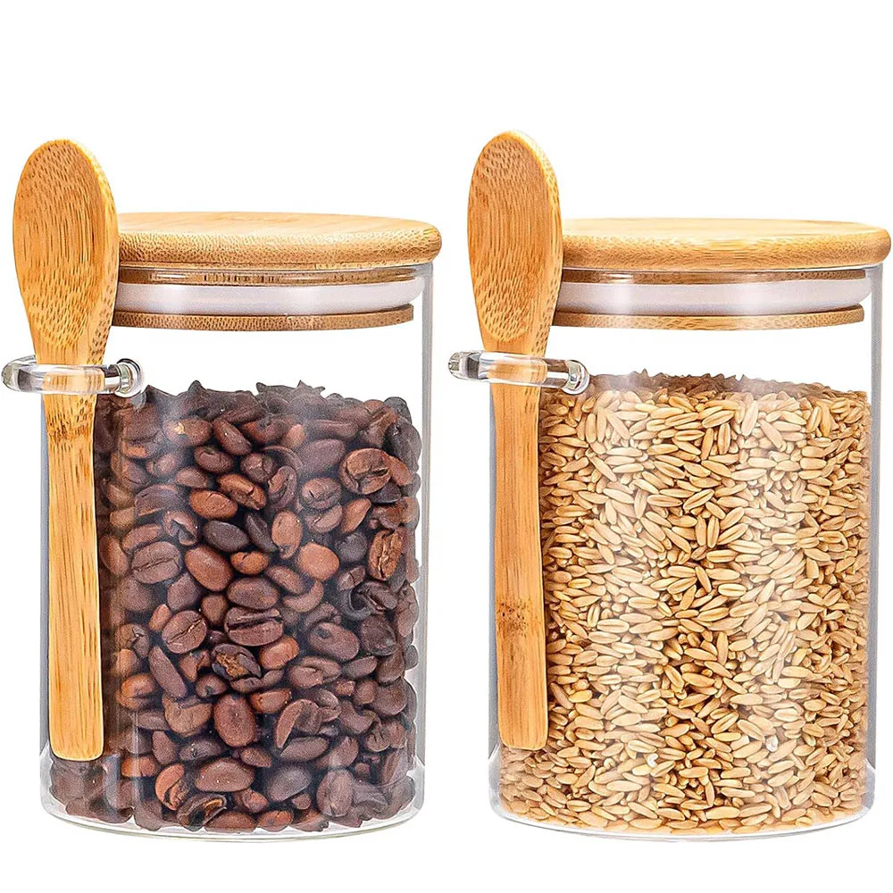 18oz Airtight Glass Jars With Lids And Spoons, Candy Jars With Lids, Clear Spice Jars, Small Food Storage Containers