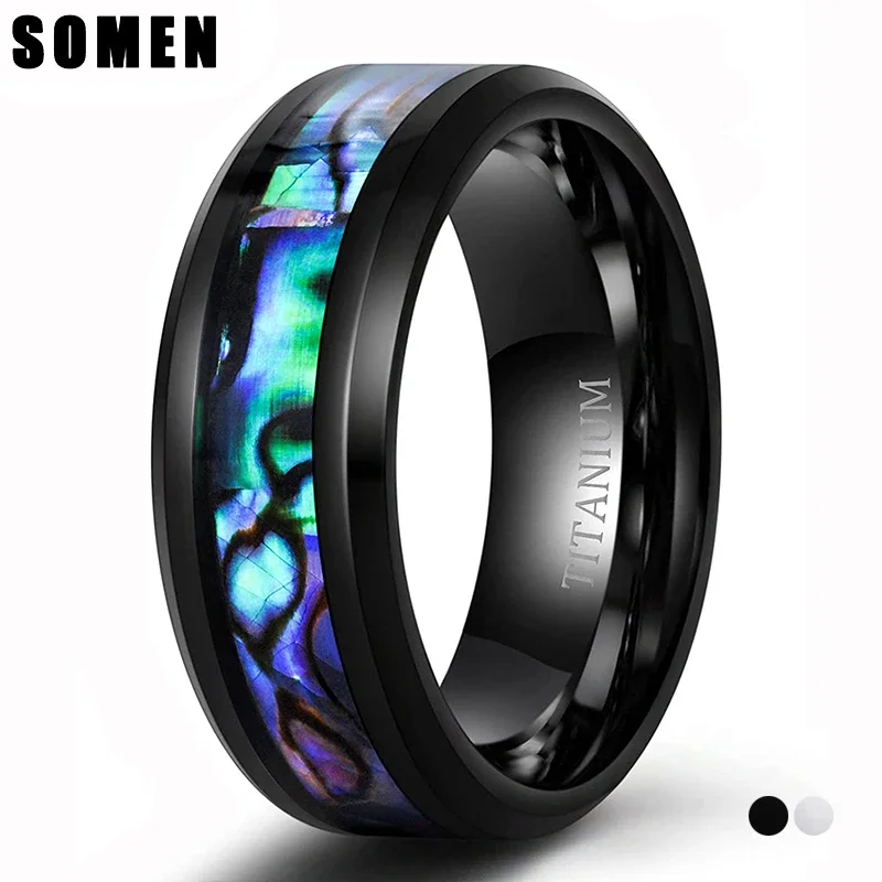 Somen anillos de titanio de concha de abulón, bandas de boda, ajuste cómodo, tamaño 7-13, 8MM