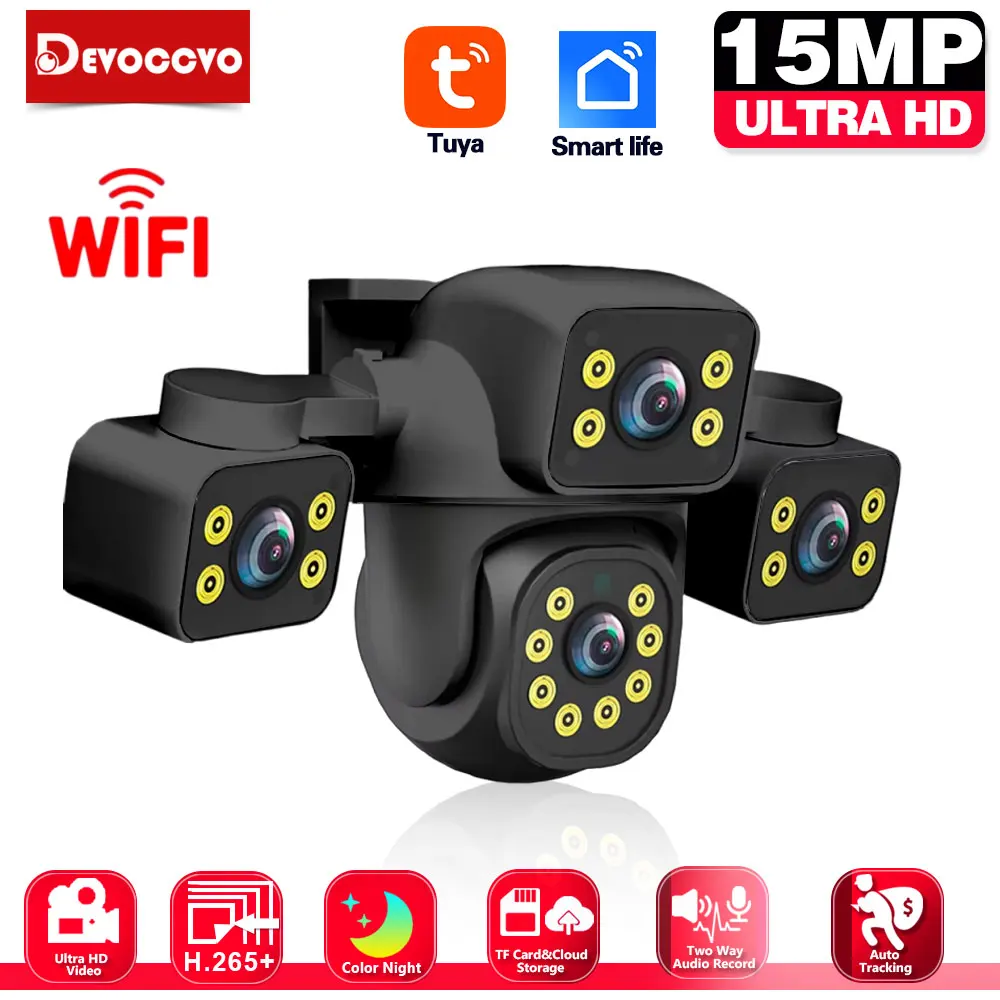 

15MP Three Screen Three Lens Tuya WIFI IP Color Night Vision Camera Auto Tracking IP66 Waterproof CCTV Video Security Smart Life