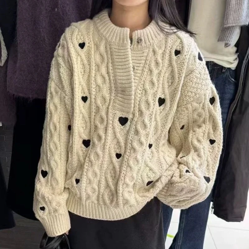 เสื้อสเวตเตอร์ถักไหมพรมปักลาย Thiened Long Sve แบบเปิดไหล่ สไตล์ลำลอง สำหรับผู้หญิง แฟชั่นฤดูใบไม้ร่วงและฤดูหนาว