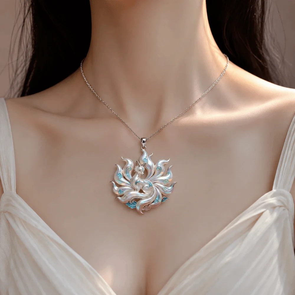 Exquisite Enamel Pendant Necklace Deer Trendy Fashion Nine-tailed Vixen Pendant Traditional Mythology Style