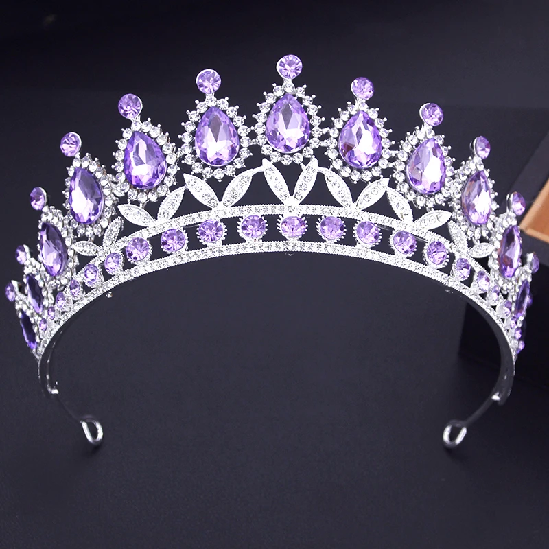 Water drop Purple Colors Bride Headwear Bridal Crown for Wedding Princess Tiaras and Crown Hair Jewelry Head Ornaments