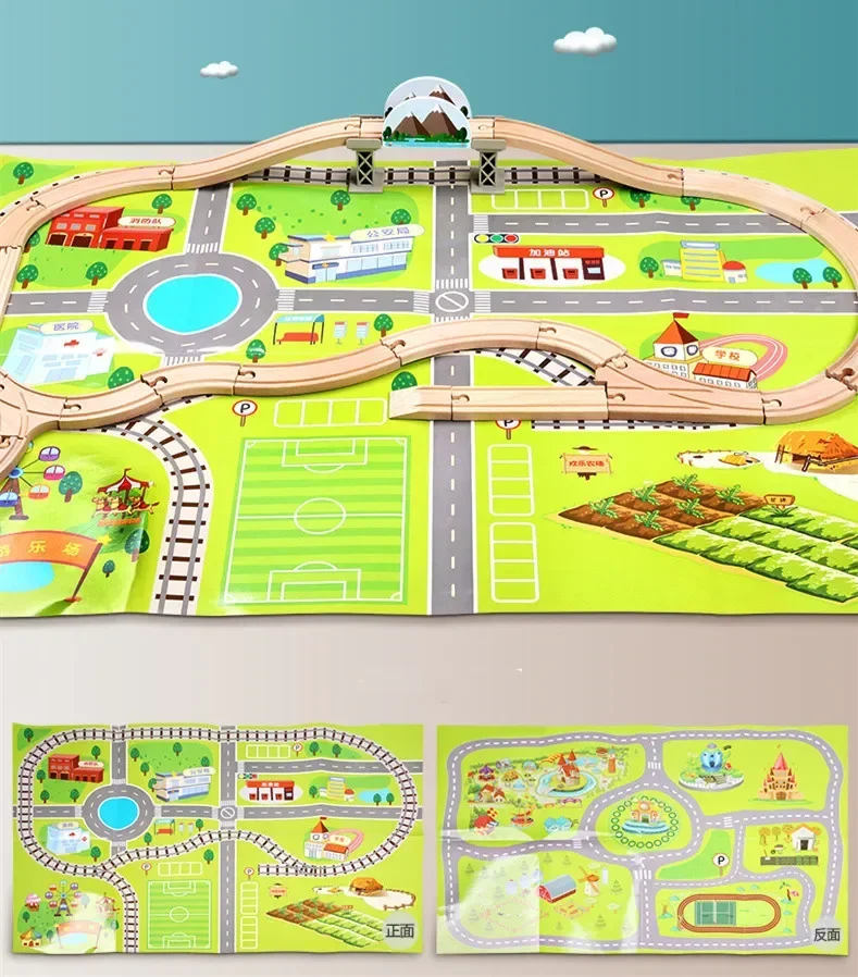 Blocs de construction de train en bois pour voiture, piste de circulation urbaine, petit train, jouets éducatifs pour enfants, cadeau d'anniversaire pour bébé, jouet amusant, 80 pièces/ensemble