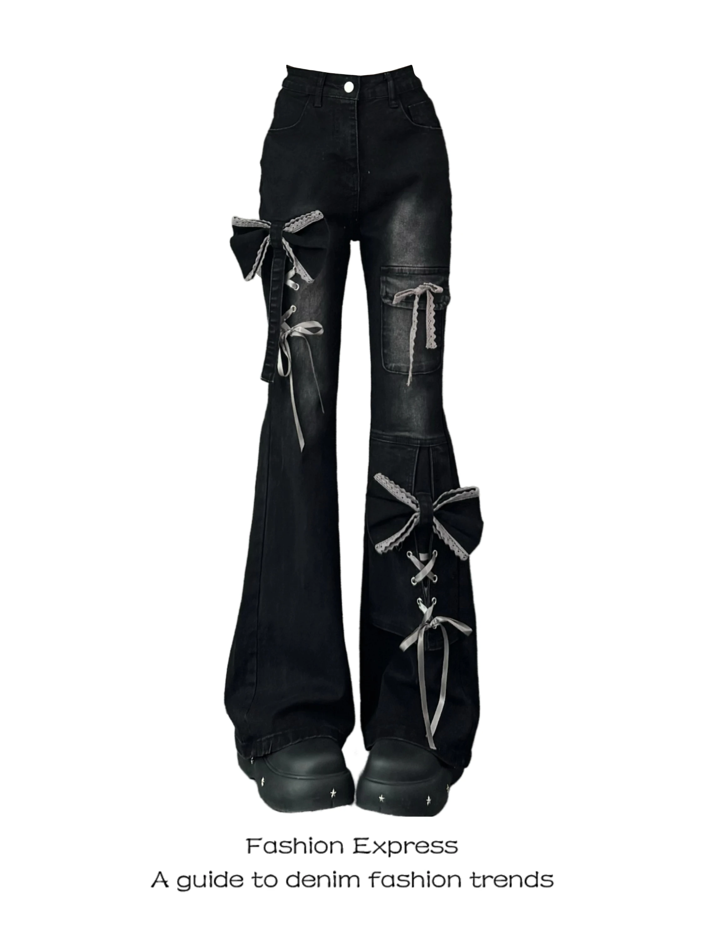 

Bla Bell Bot Denim Jeans Women's Winter New Knot Waisand Sexy Slim Casual Design Jeans High Waist Wide Leg