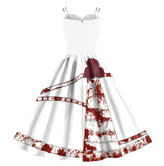 2024 New Halloween Skirt Women's Suspender Dress European and American Digital Printing Thriller Skirt