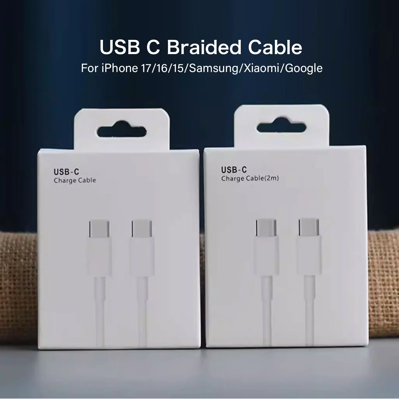 Cabo USB-C Original para Apple iPhone 17 16 Pro 15 Max PD 60W Carregamento Rápido para Xiaomi Samsung Tipo C Acessórios de Cabo Trançado