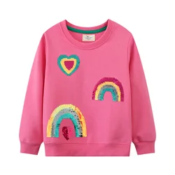 Jumping Meters 2-7T Girls Sweatshirts Rainbow Beading Autumn Spring  Long Sleeve Children's Clothes Hooded Toddler Shirts