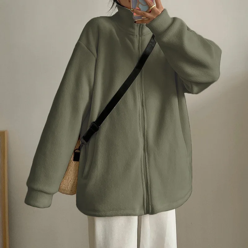 Double-sided Austrian Grain Fleece Cardigan 2024 New Polar Grain Fleece Coat Coral Grain and Fleece Thickened Jimink Hoodie