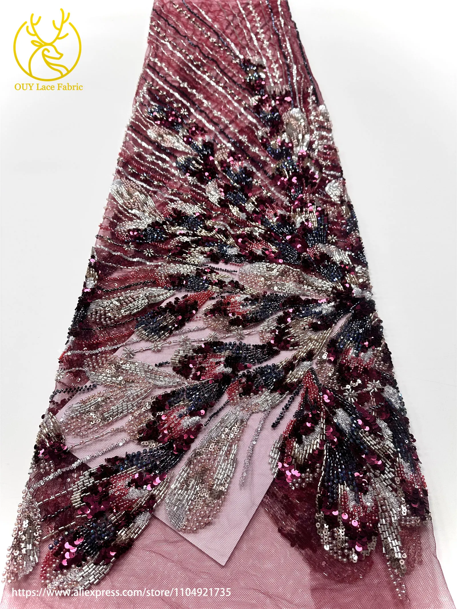 2025 tela de encaje con cuentas bordadas francesas delicadas de lujo tela de encaje de lentejuelas nigerianas africanas Material de costura para fiesta y boda