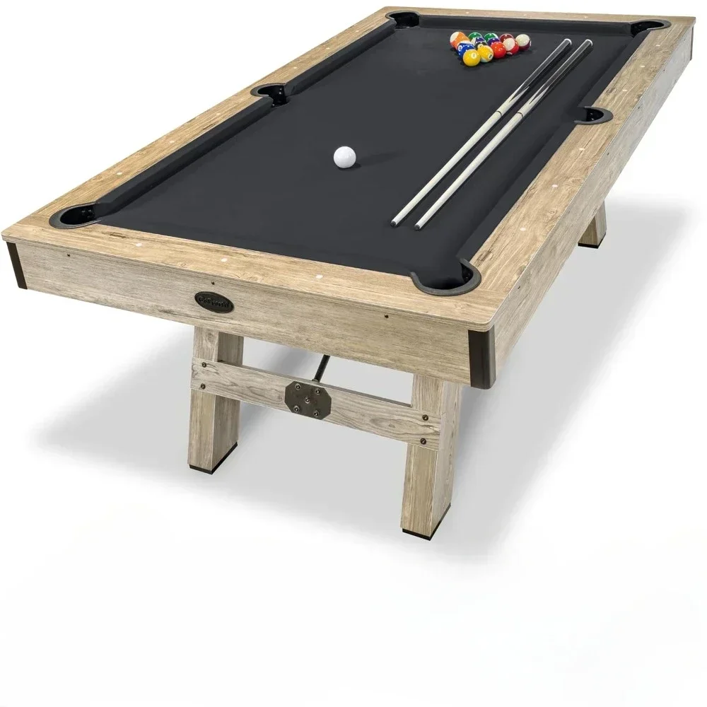 

7 ft Pool Table with Wood Finish - Modern Billiards Table with 2 Cue Sticks, Balls, Rack, Felt Brush and Chalk