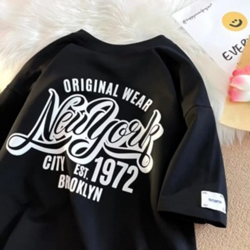 8XL Korean loose accessories fashionable new American retro letter new letter T-shirt soft casual men multifunctional couple set image 2